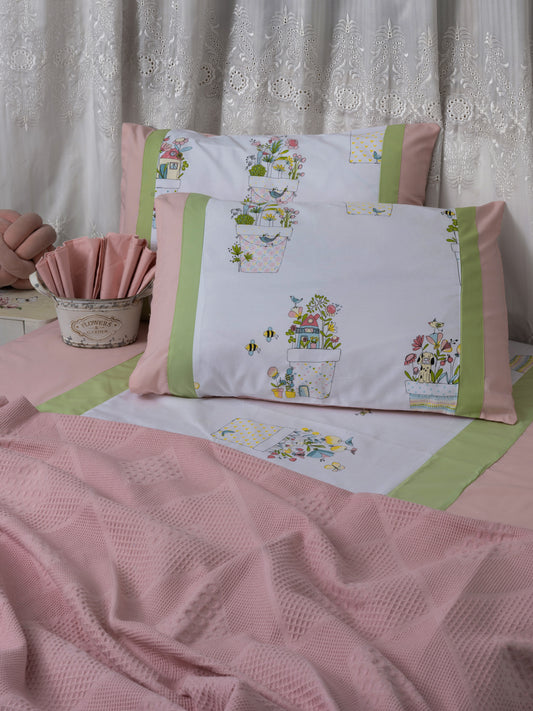 kids fitted sheet*pink-green*