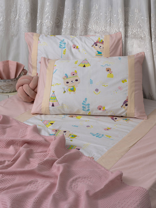 kids fitted sheet*pink- beige*
