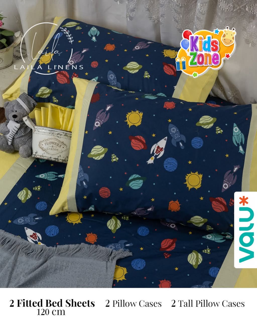 kids fitted sheet*navy blue-yellow*