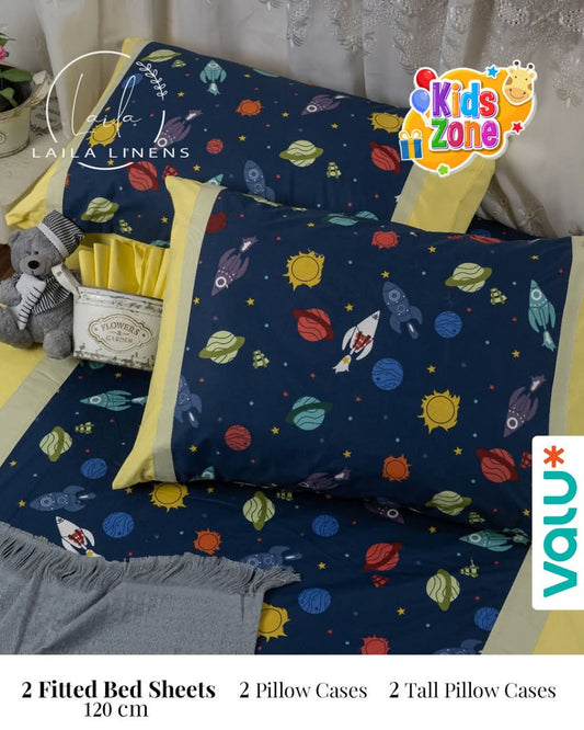 kids fitted sheet*navy blue-yellow*